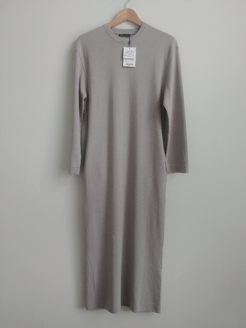 New With Tags Zara comfortable light neutral grey cotton midi dress XS